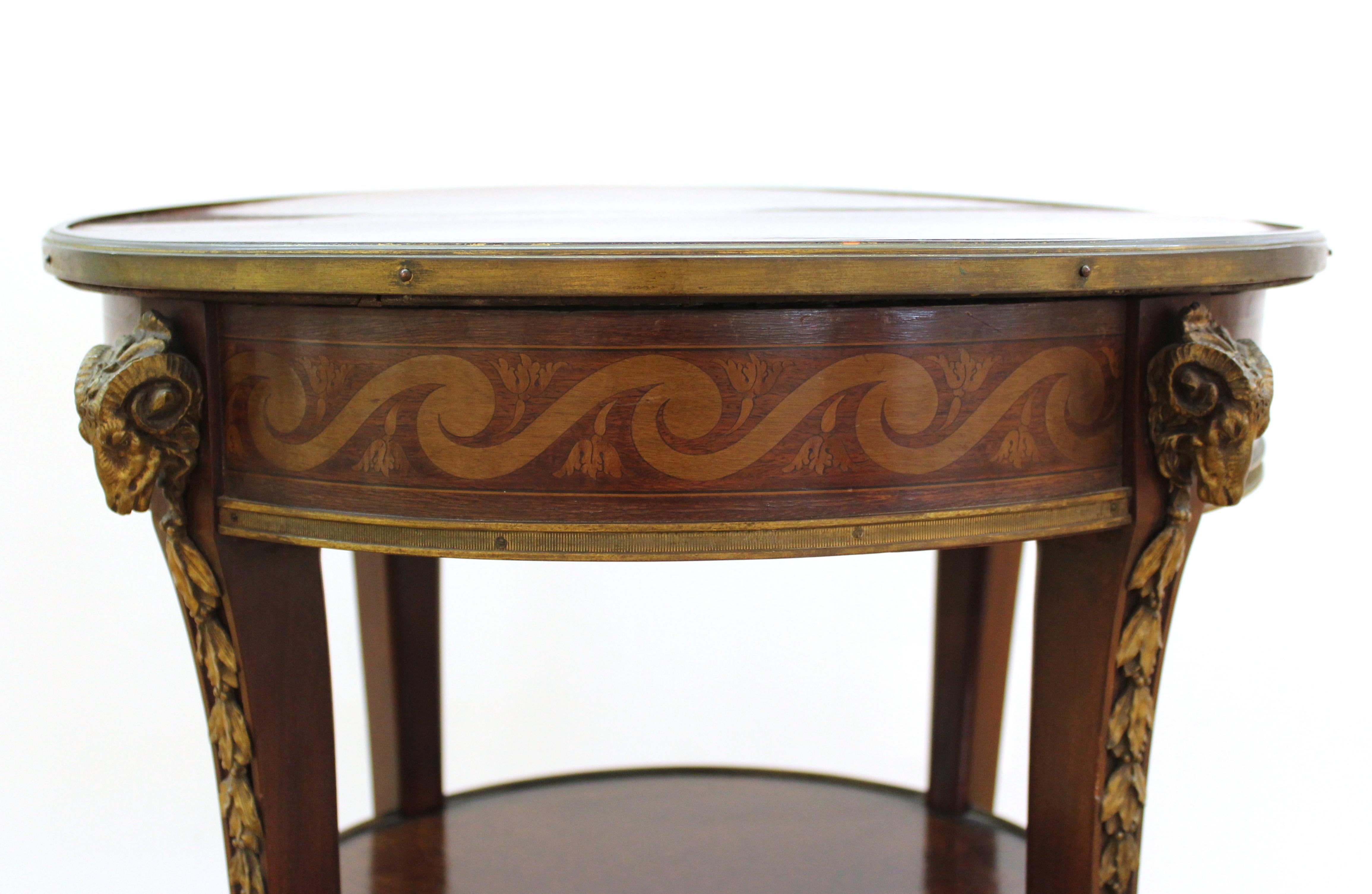 French Louis XVI Style Marquetry Side Table with Gilt Bronze Mounts 2