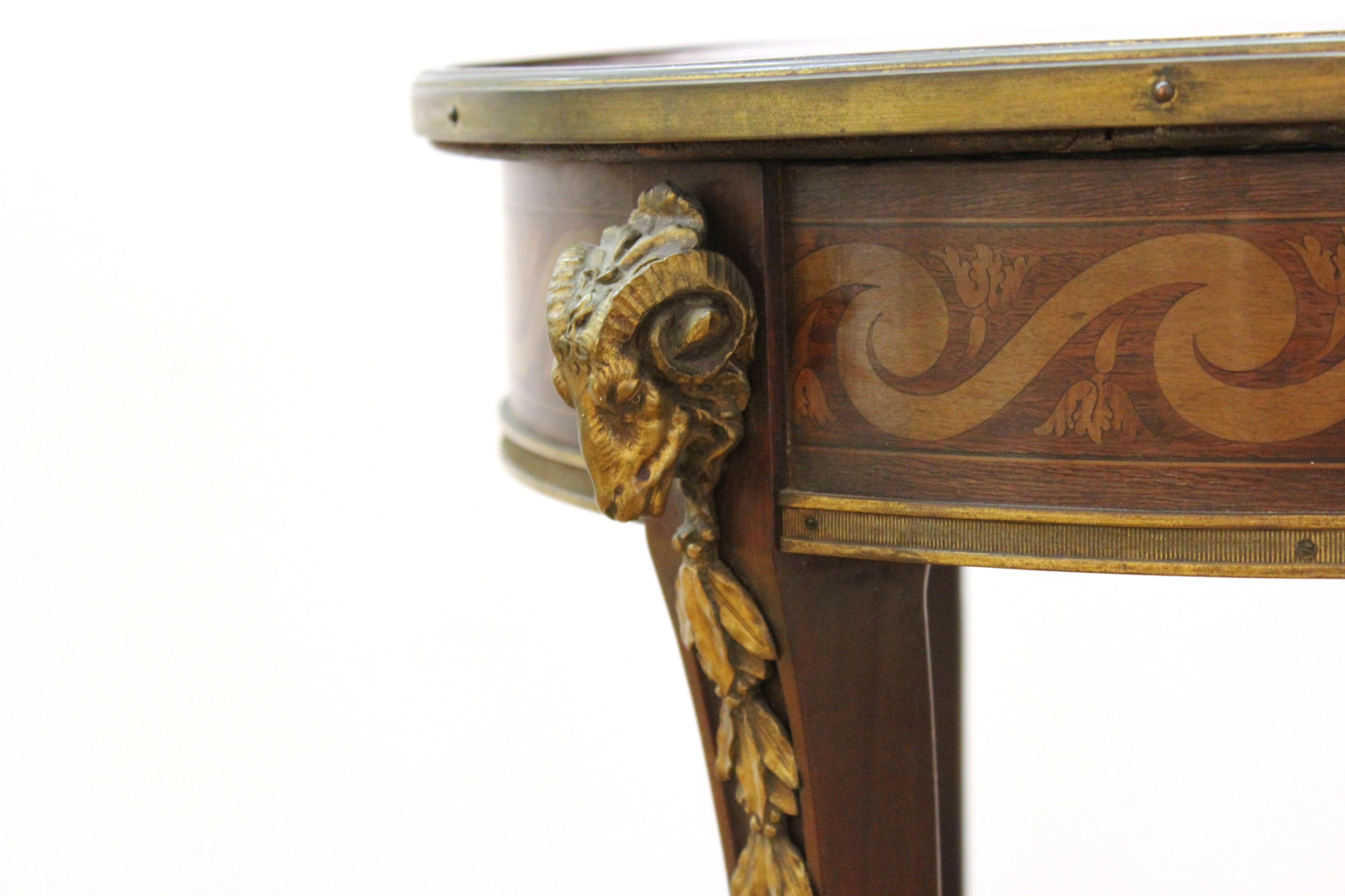 French Louis XVI Style Marquetry Side Table with Gilt Bronze Mounts 3