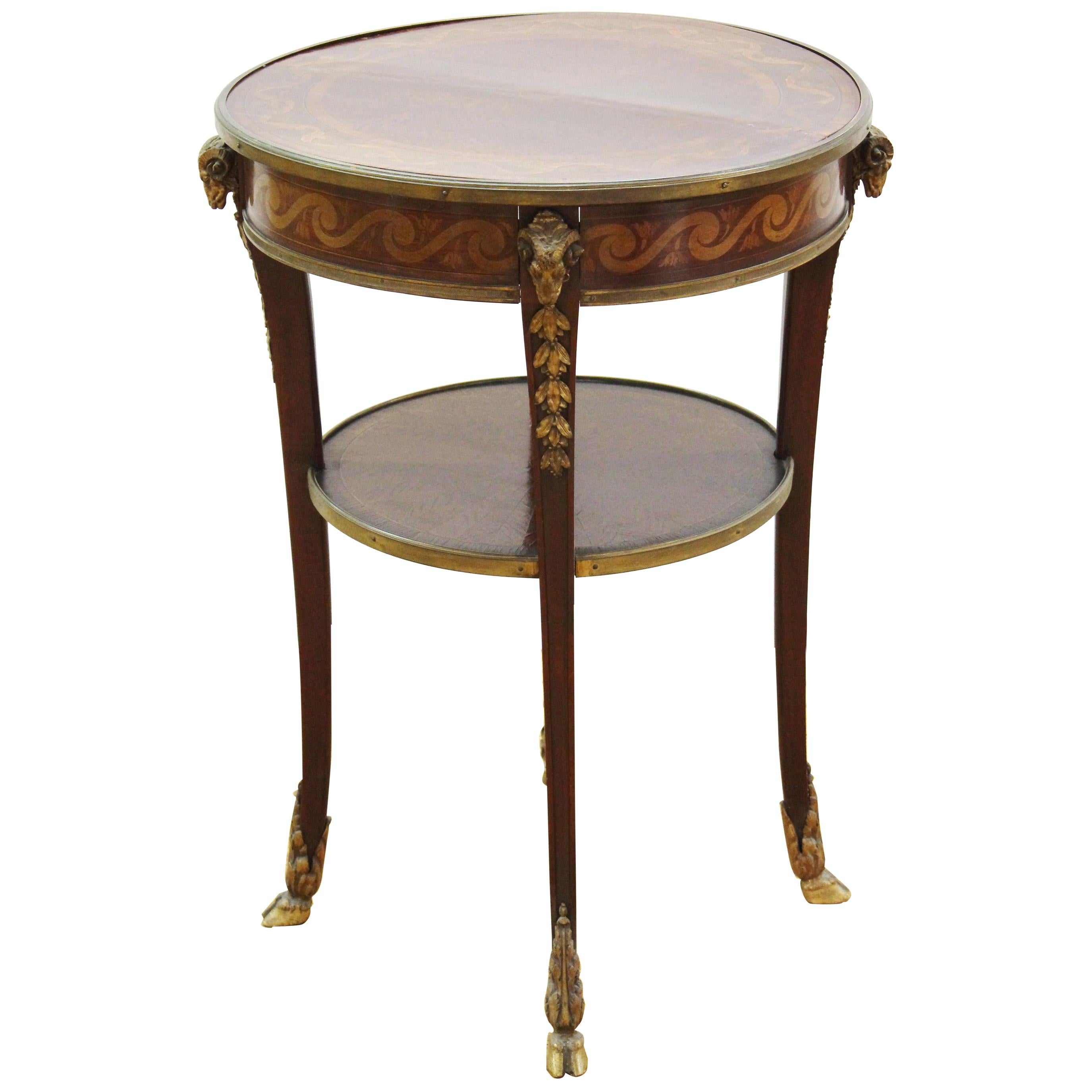 French Louis XVI Style Marquetry Side Table with Gilt Bronze Mounts