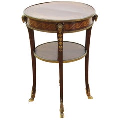 French Louis XVI Style Marquetry Side Table with Gilt Bronze Mounts