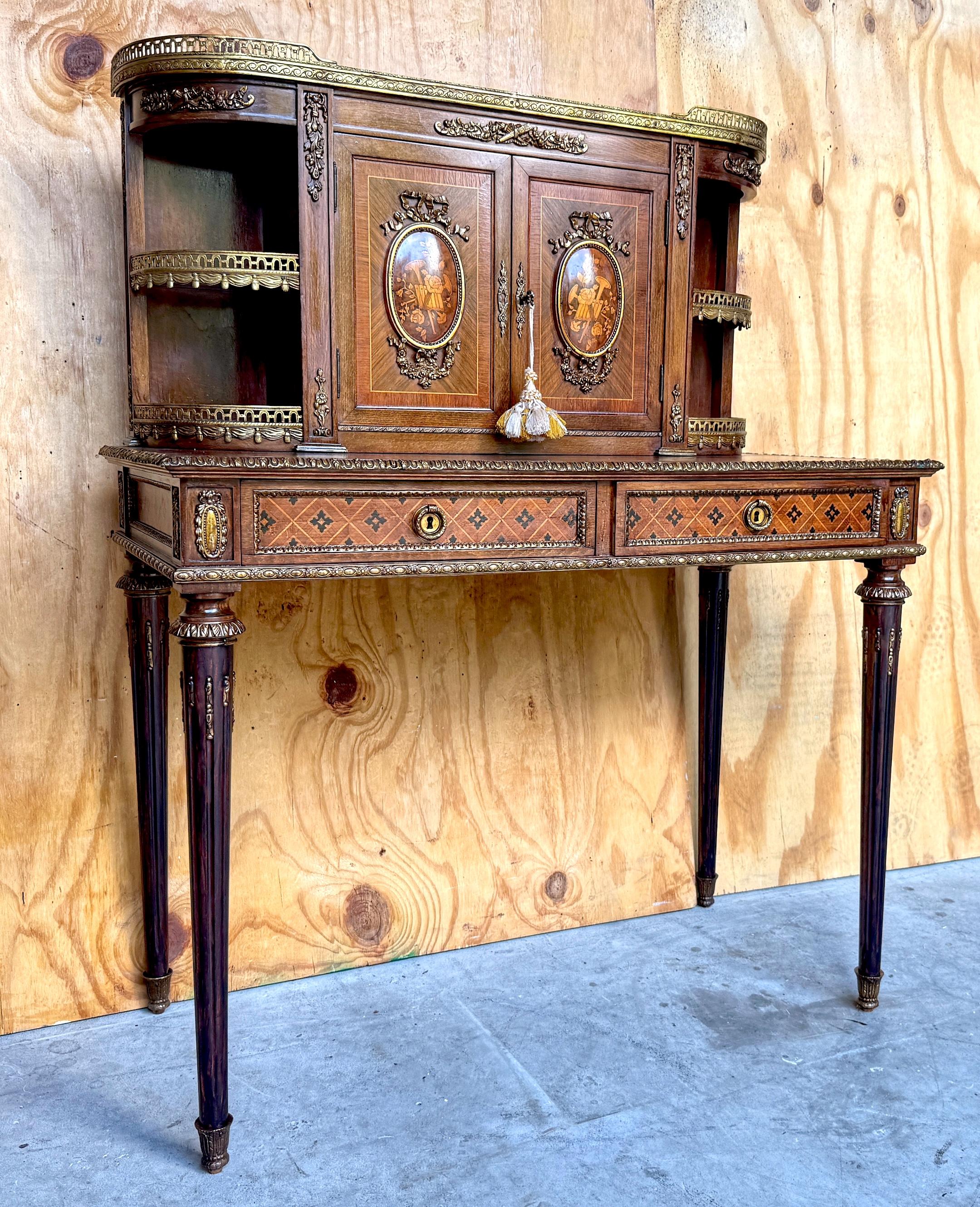 Incrusté Bureau en marqueterie de style Louis XVI/ Bonheur du Jour en vente
