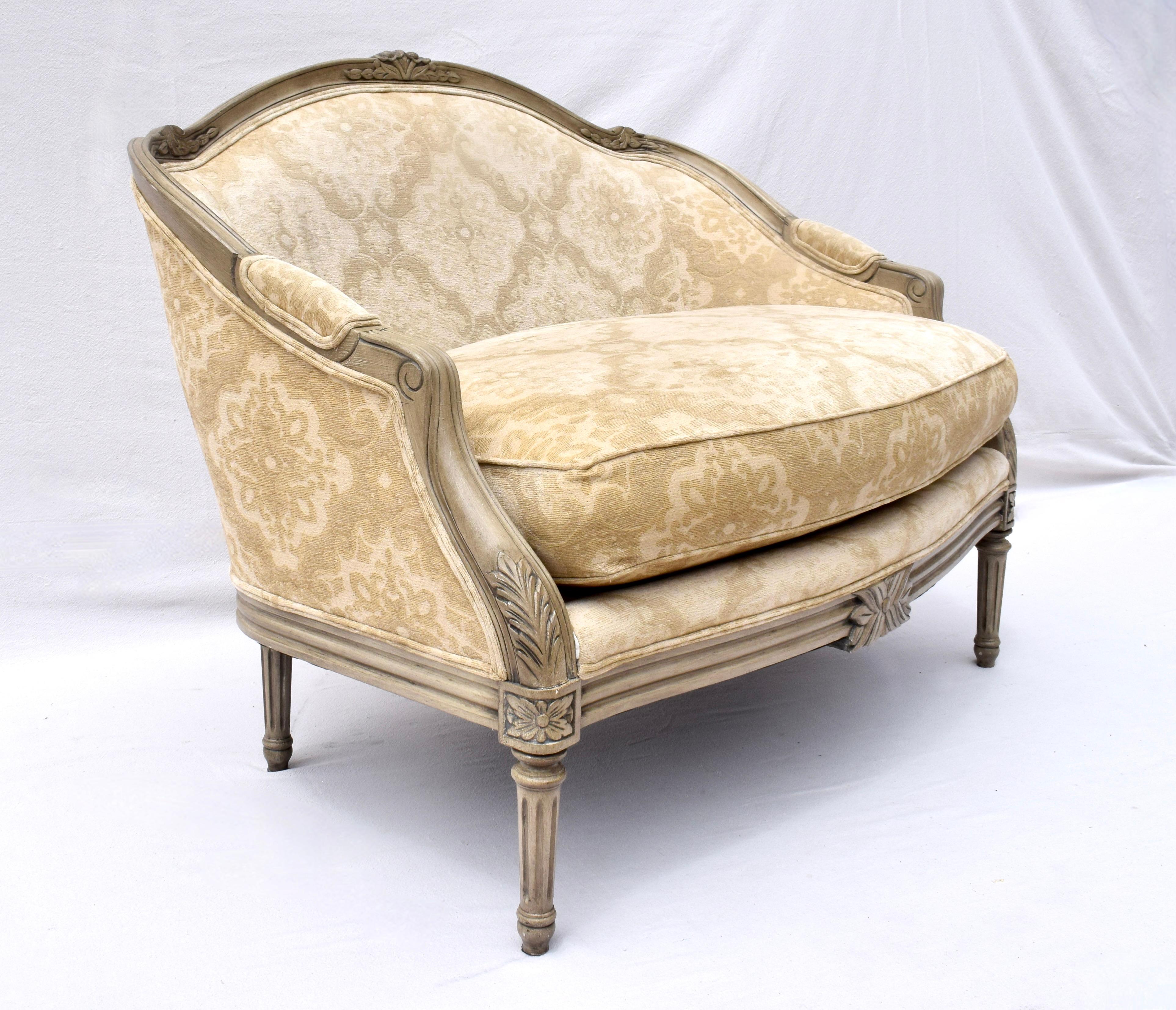 Carved French Louis XvI Style Marquise Chair & Ottoman For Sale