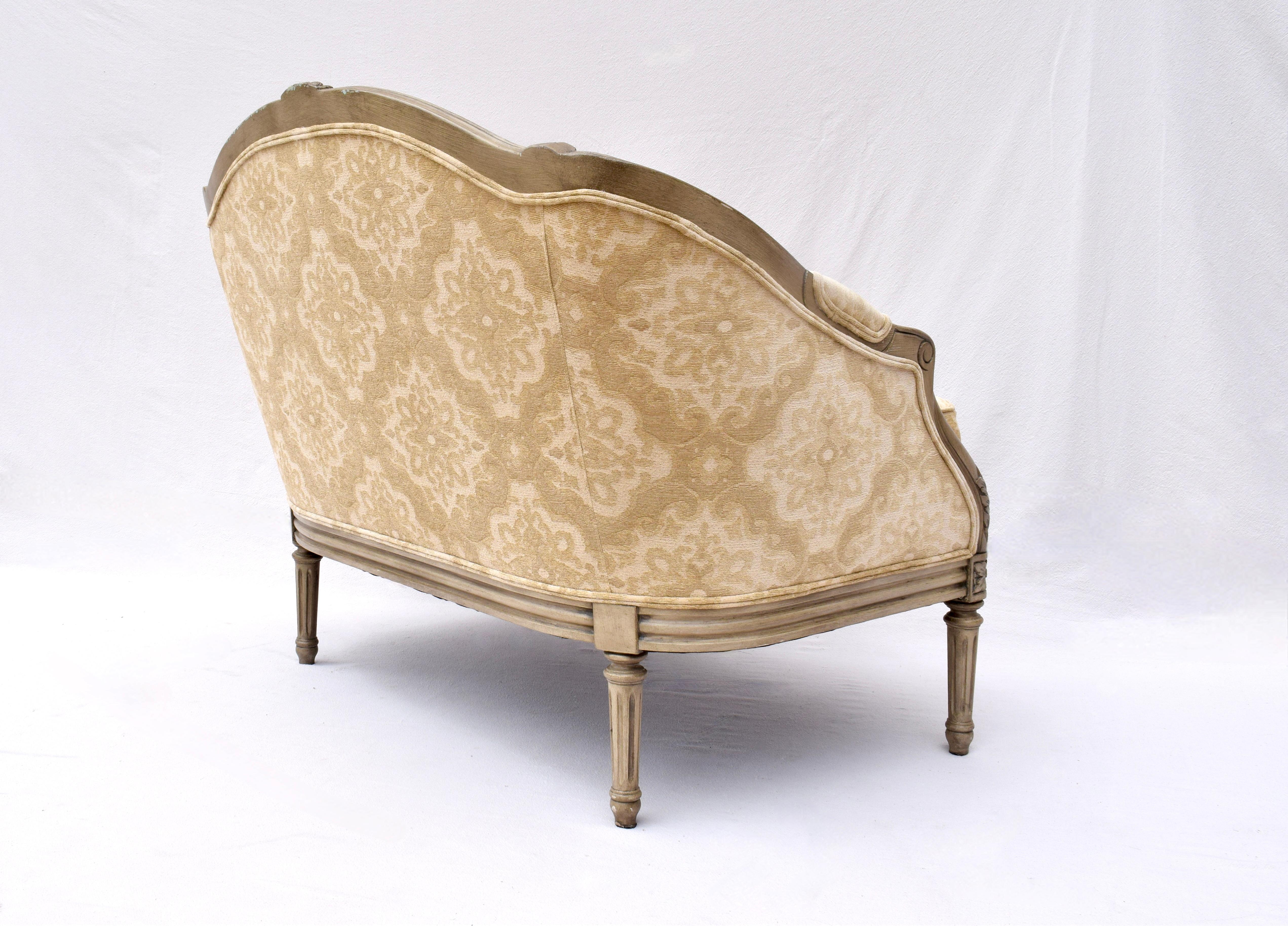 Contemporary French Louis XvI Style Marquise Chair & Ottoman For Sale