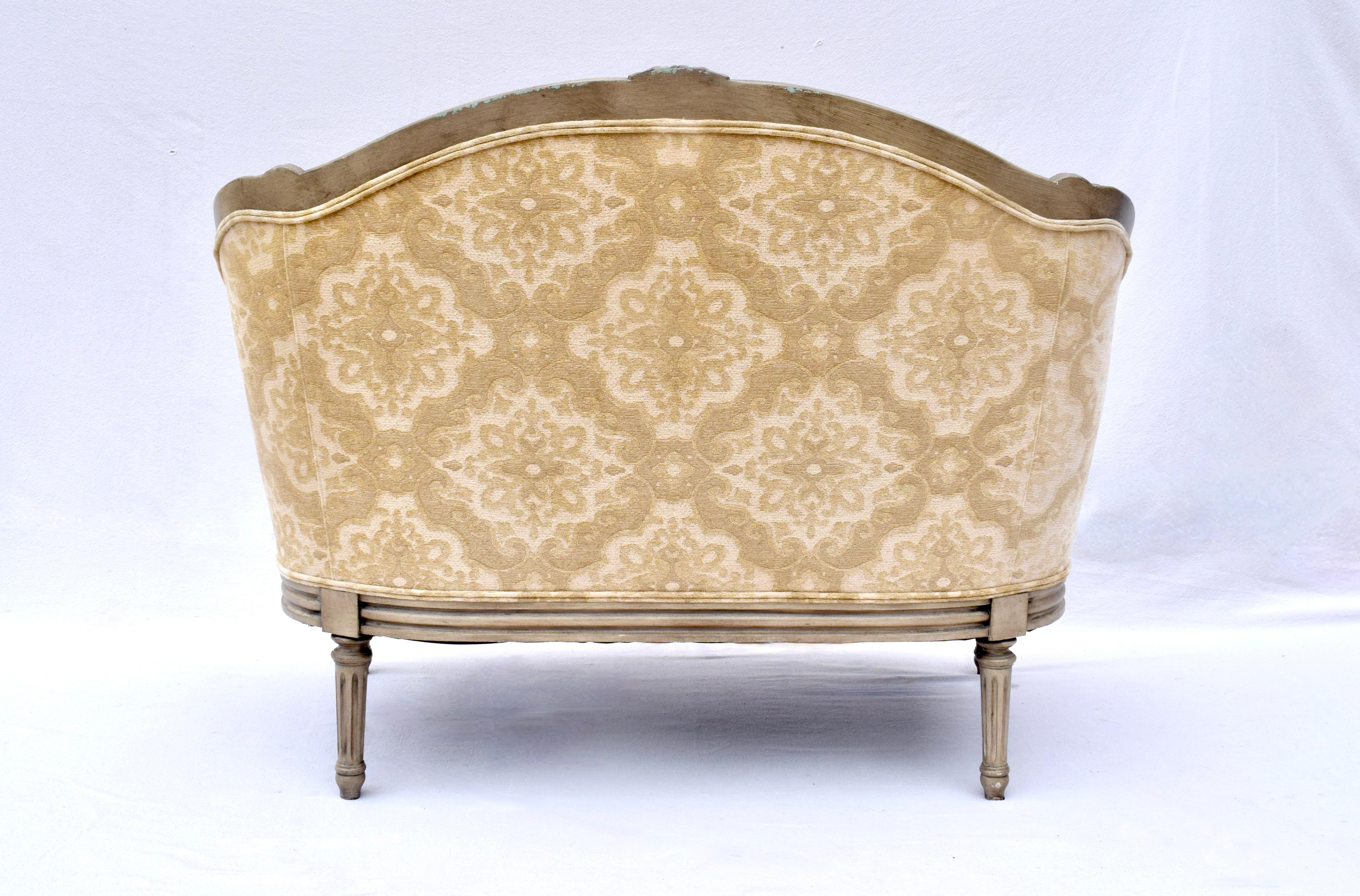 Chenille French Louis XvI Style Marquise Chair & Ottoman For Sale