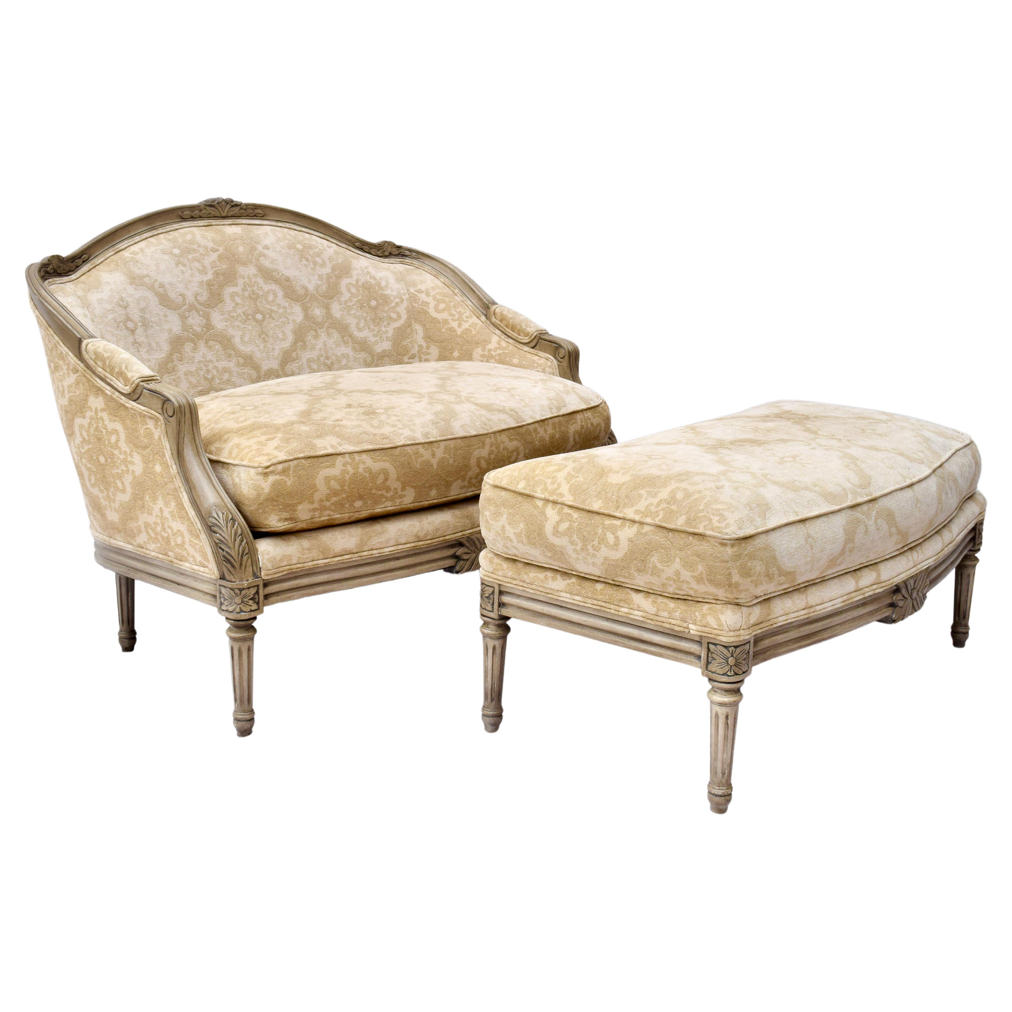 French Louis XvI Style Marquise Chair & Ottoman