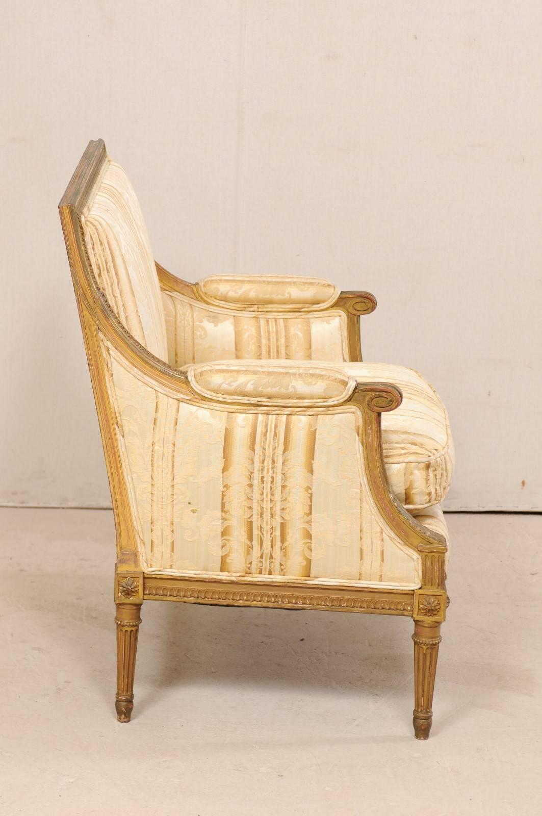 Carved French Louis XVI Style Marquise Late 19th Century Armchair with Wide Seat