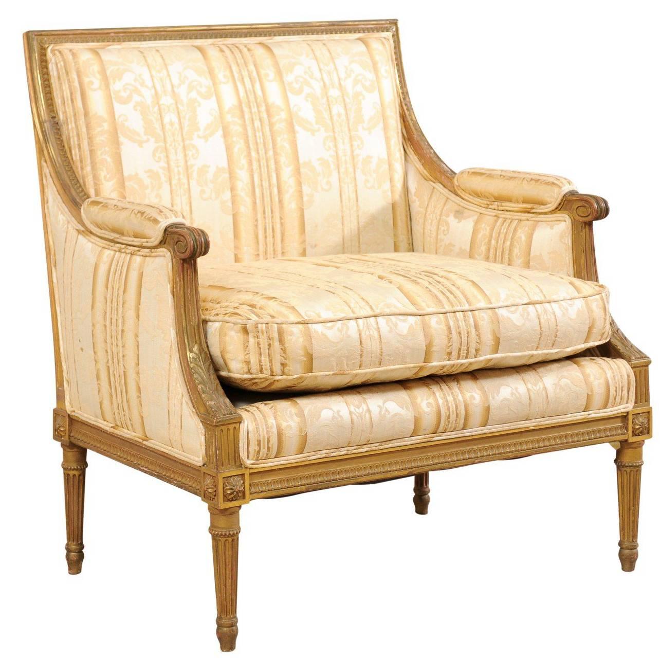 French Louis XVI Style Marquise Late 19th Century Armchair with Wide Seat