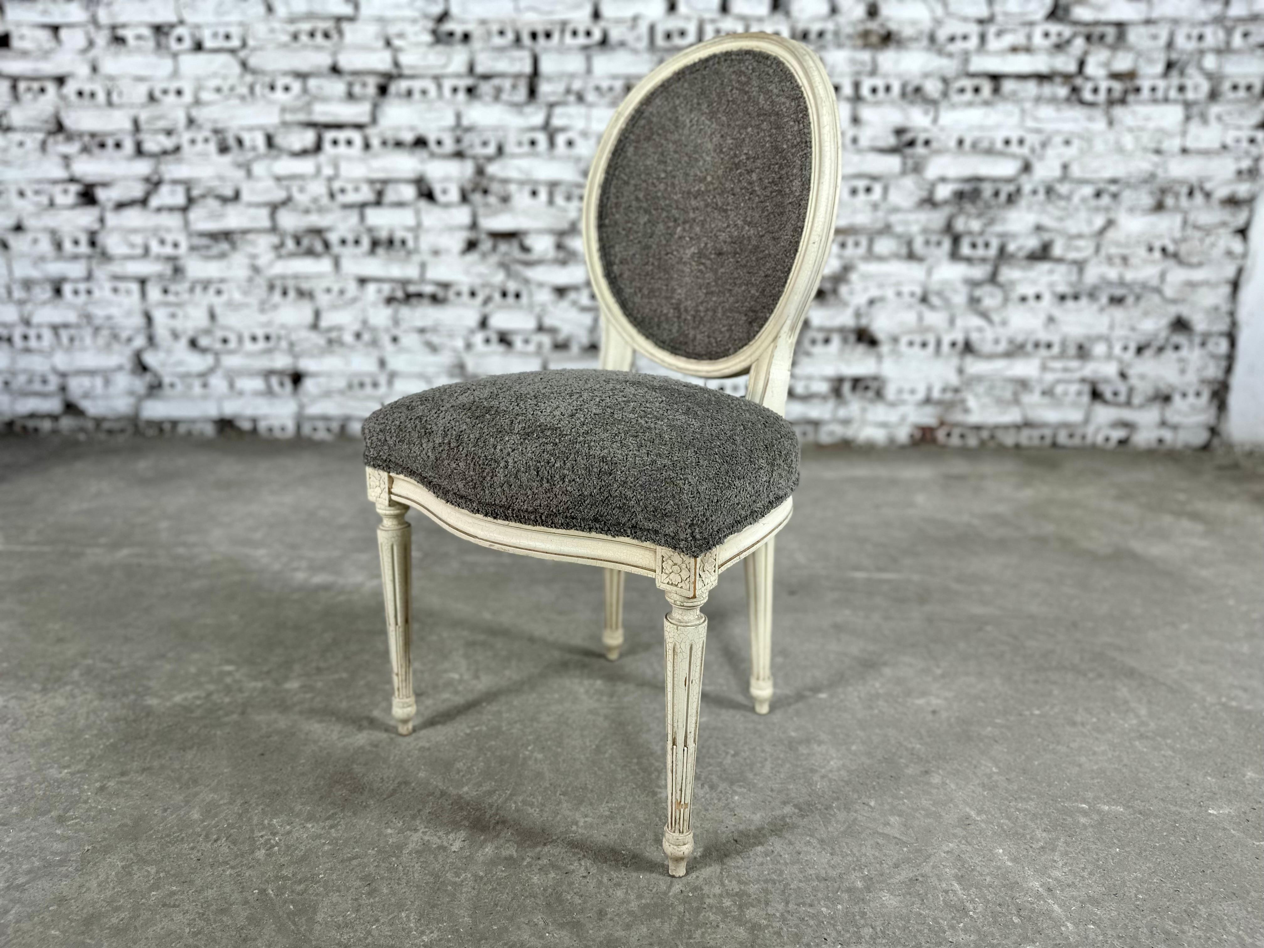 French Louis XVI Style Medallion Back Reupholstered Dining Chairs - Set  For Sale 10