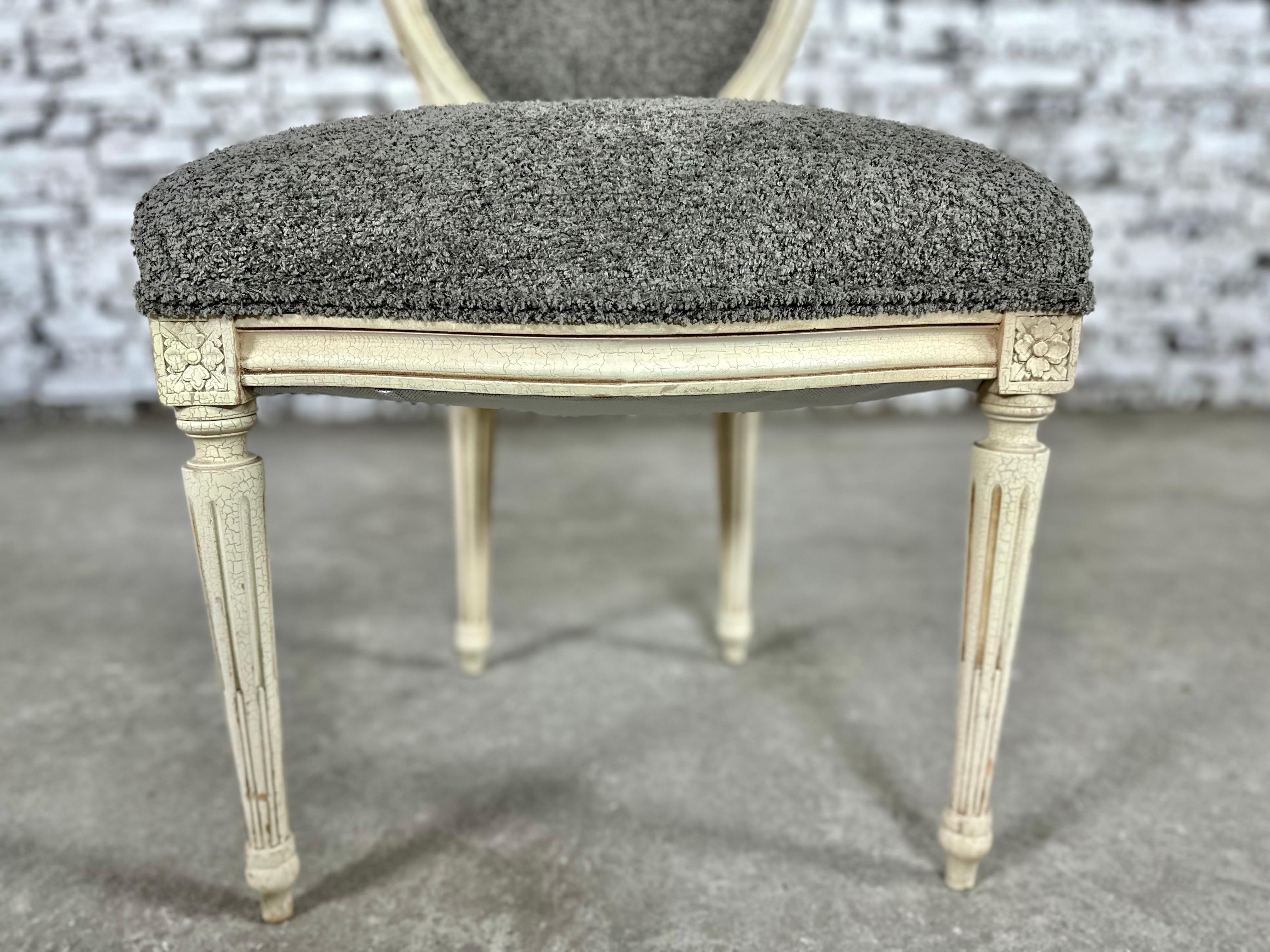 French Louis XVI Style Medallion Back Reupholstered Dining Chairs - Set  For Sale 3