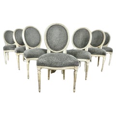 Antique French Louis XVI Style Medallion Back Reupholstered Dining Chairs - Set 
