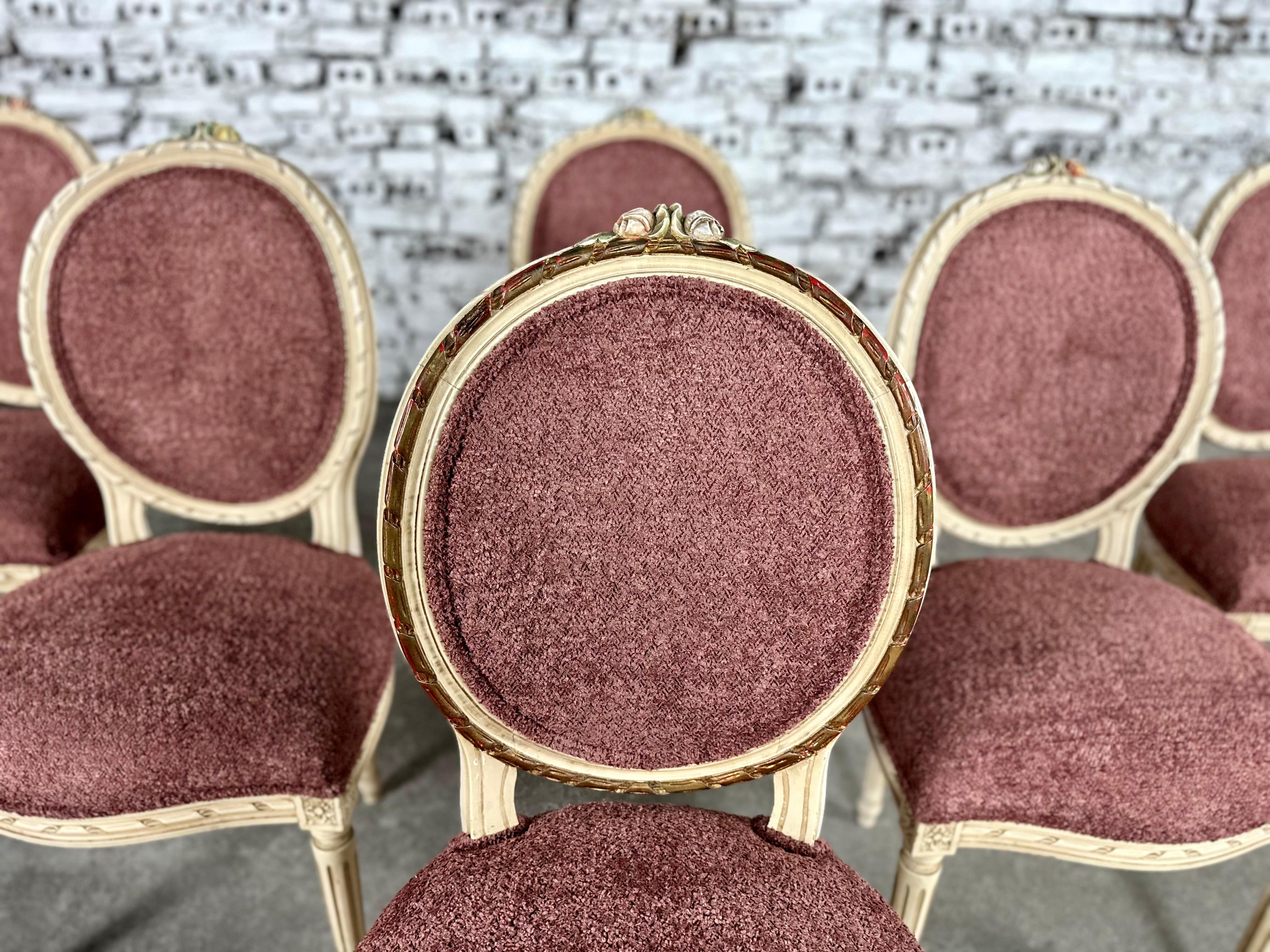 French Louis XVI Style Medallion Back Reupholstered Dining Chairs - Set of 6 5