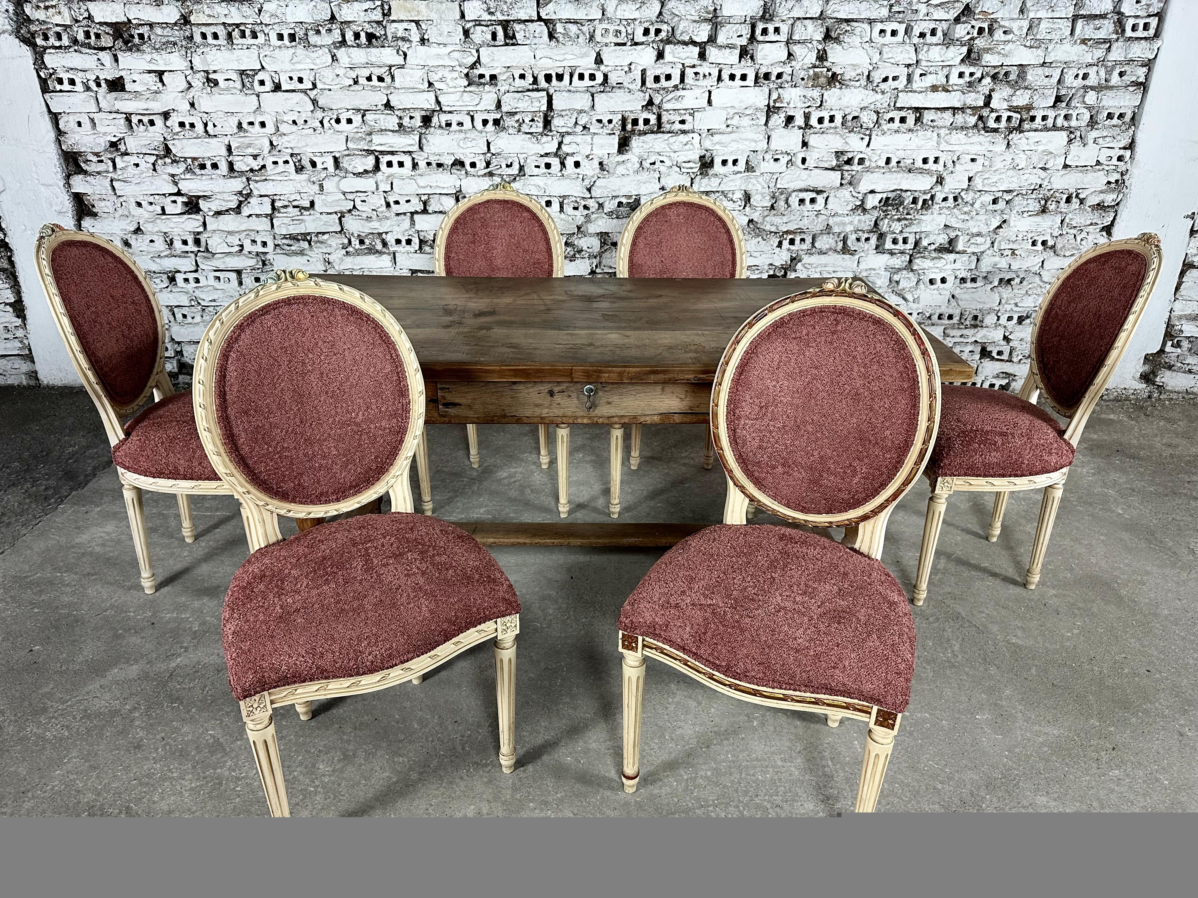 French Louis XVI Style Medallion Back Reupholstered Dining Chairs - Set of 6 11