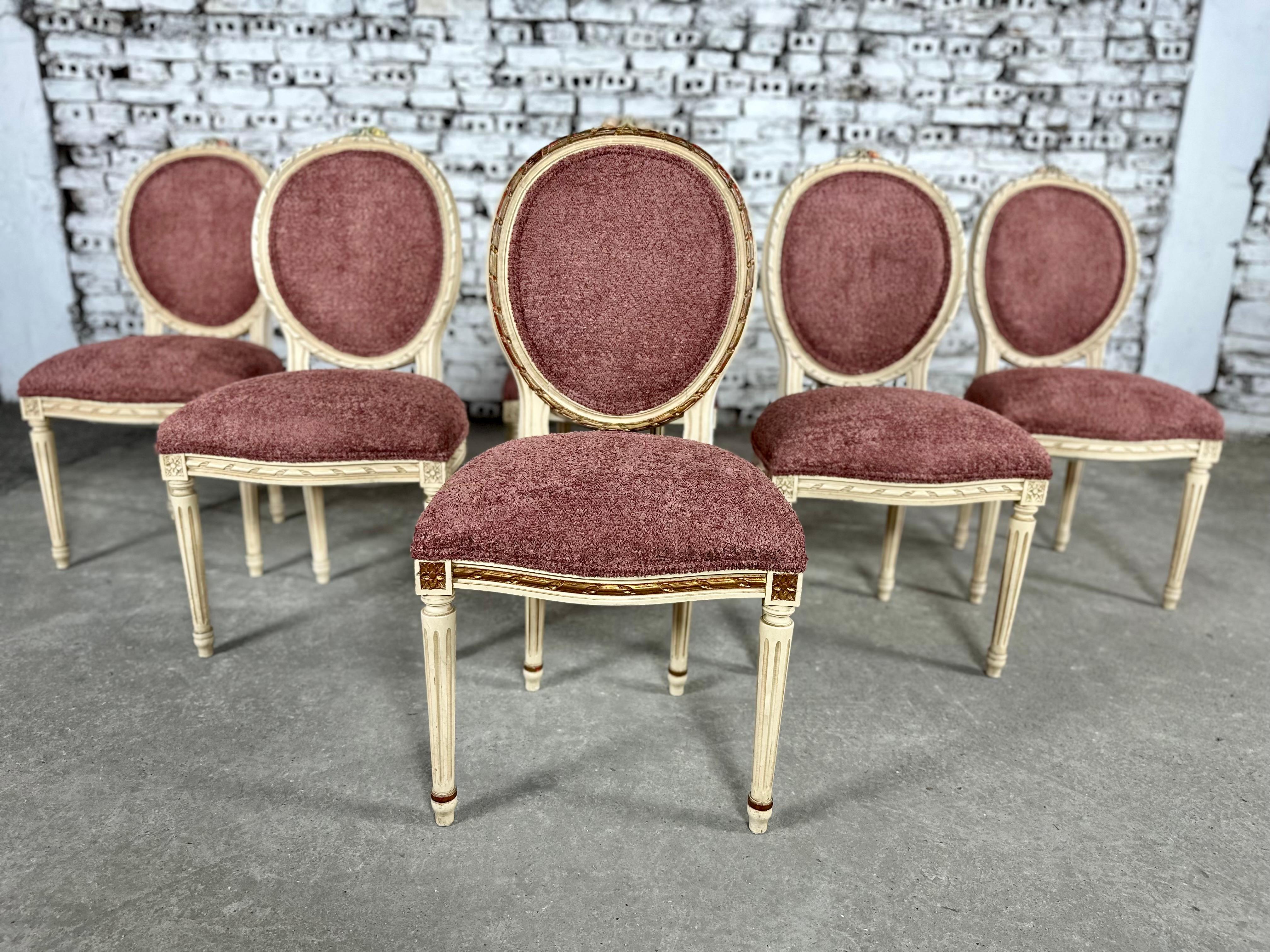 French Louis XVI Style Medallion Back Reupholstered Dining Chairs - Set of 6 1