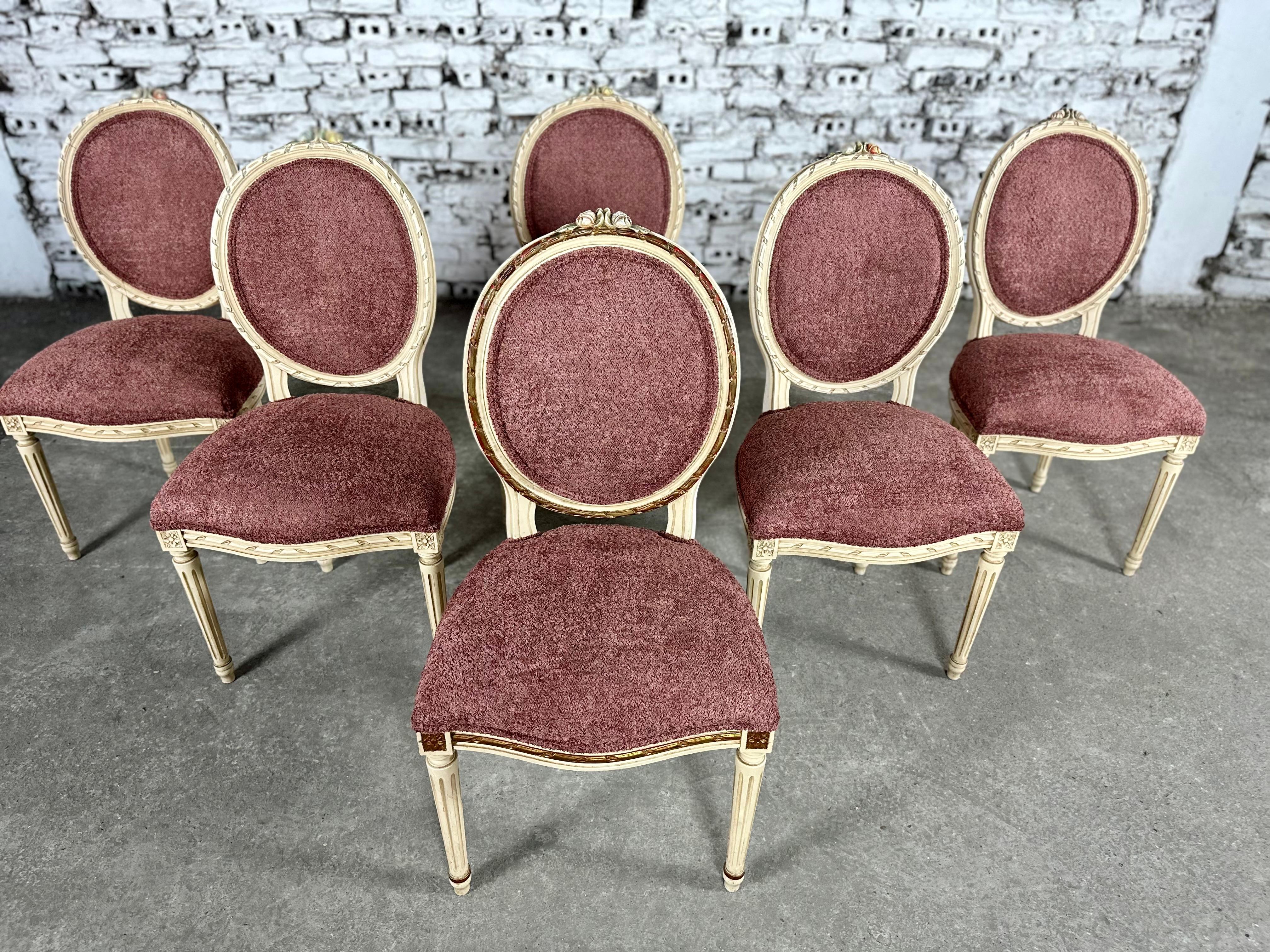 French Louis XVI Style Medallion Back Reupholstered Dining Chairs - Set of 6 4