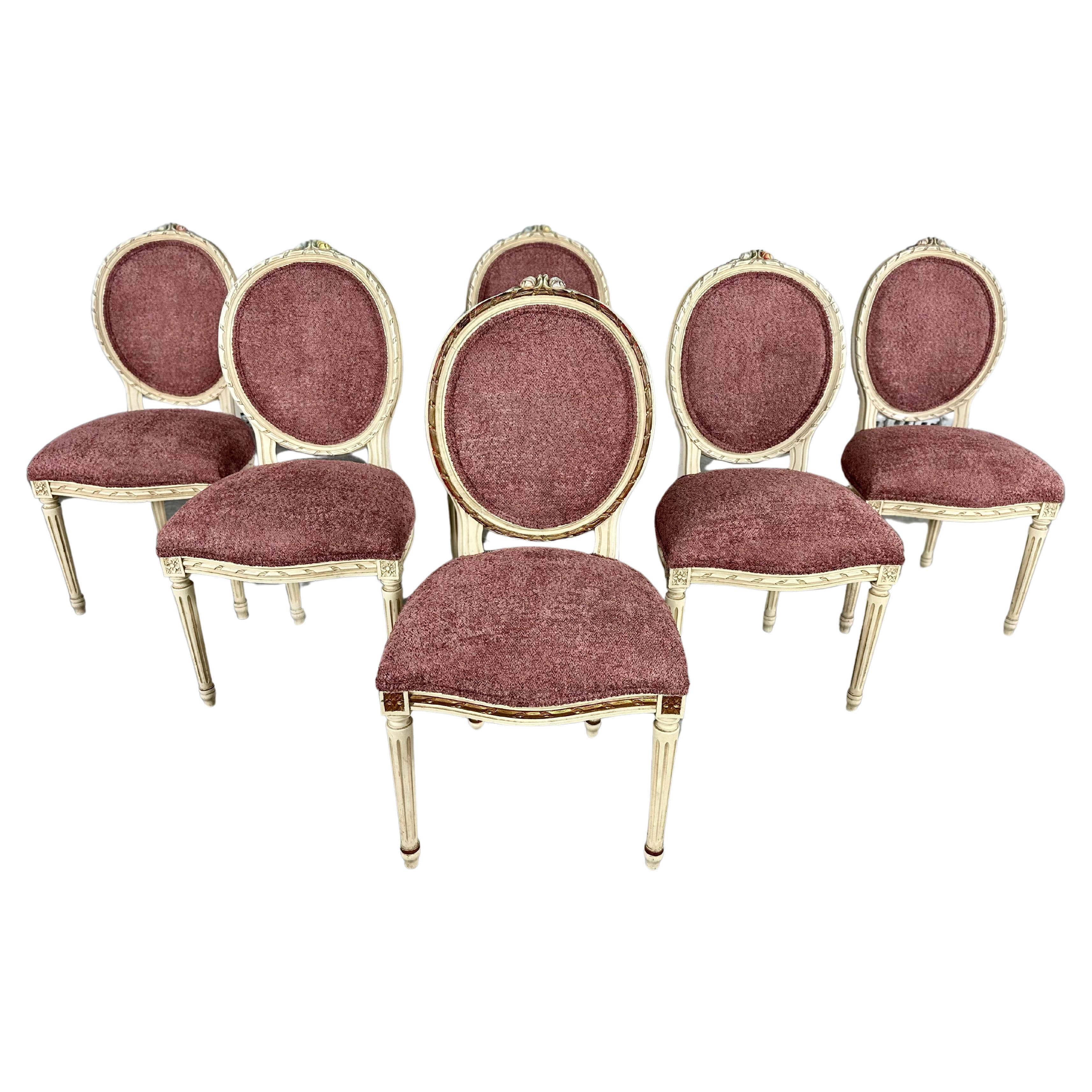 French Louis XVI Style Medallion Back Reupholstered Dining Chairs - Set of 6