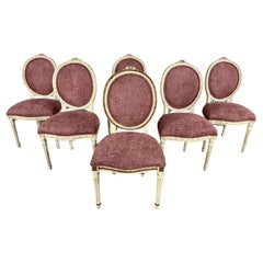 Chaises de salle à manger françaises de style Louis XVI à dossier médaillon rembourré - Lot de 6