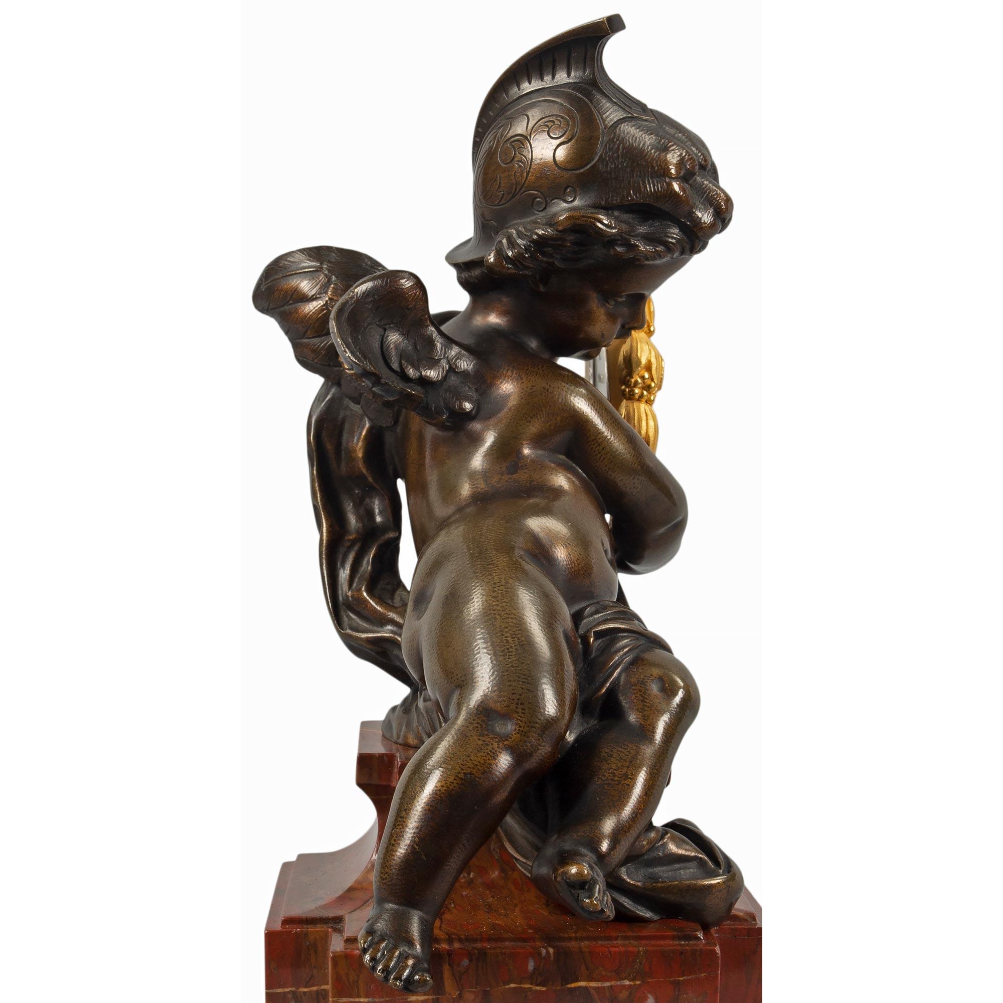 Patinated French Louis XVI Style Mid-19th Century Bronze, Ormolu and Marble Statue For Sale