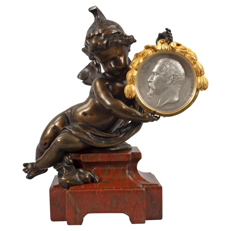 French Louis XVI Style Mid-19th Century Bronze, Ormolu and Marble Statue For Sale