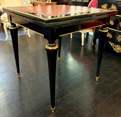 French Louis XVI Style Mid-Century Lacquered Game Table with Leather Top