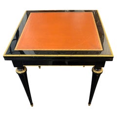 French Louis XVI Style Mid-Century Lacquered Game Table with Leather Top