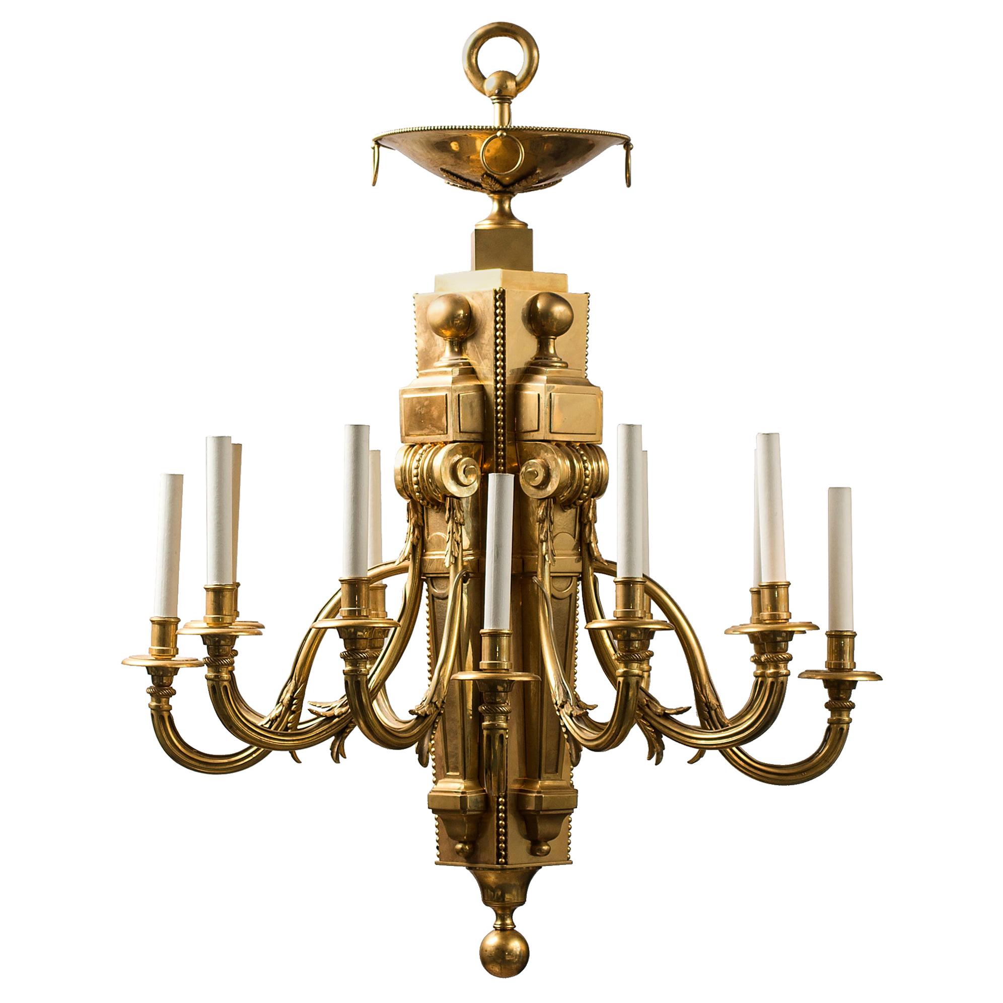 French Louis XVI Style Neoclassical Gilt Bronze Chandelier For Sale