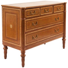 French Louis XVI Style Oak and Leather Chest