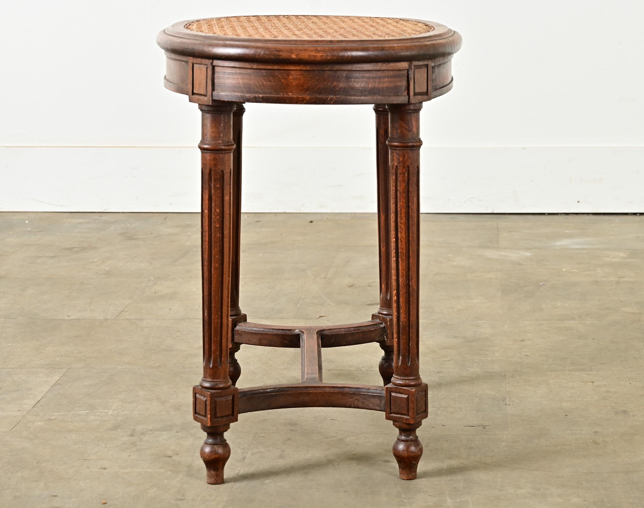 French Louis XVI Style Oak & Cane Stool 5