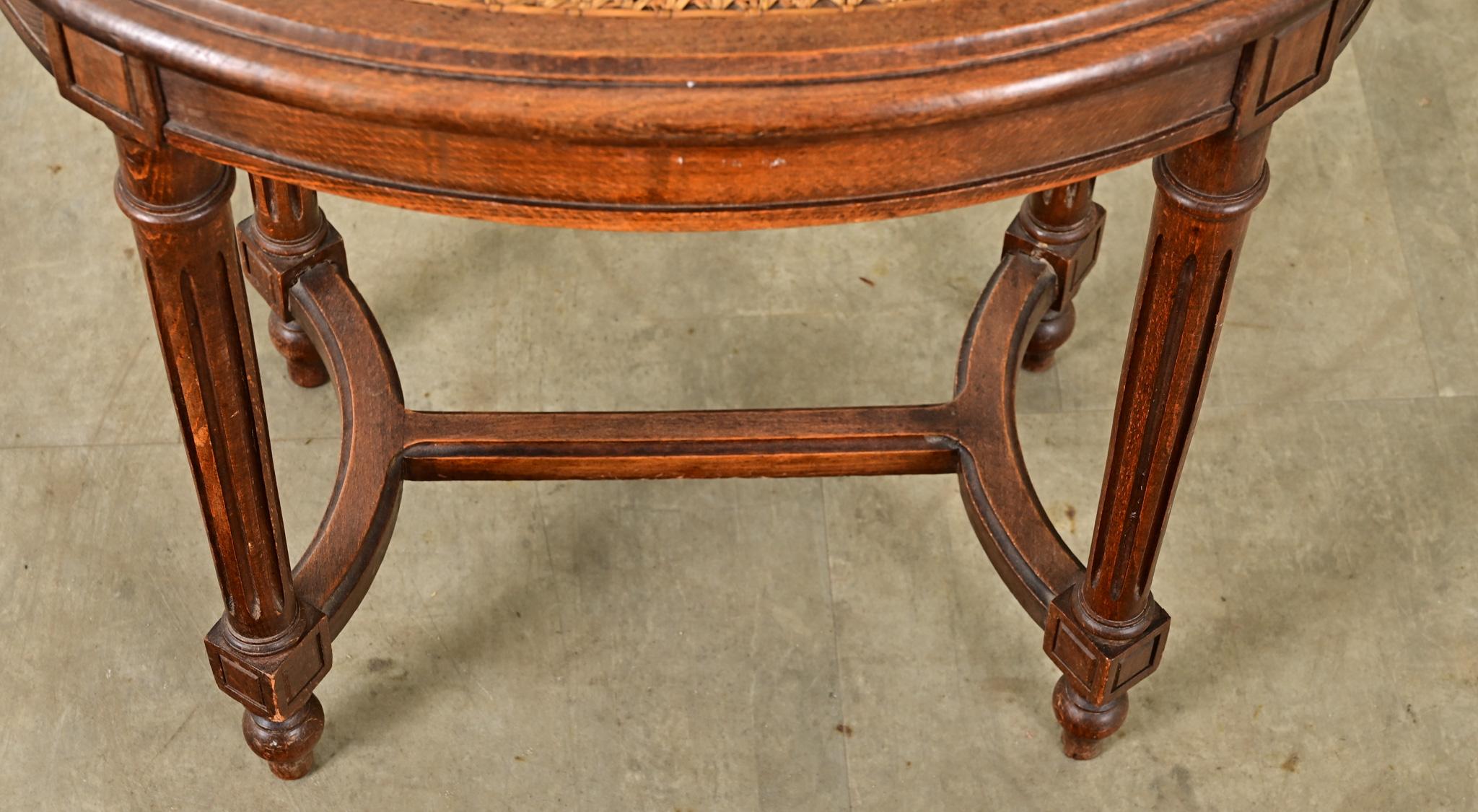 French Louis XVI Style Oak & Cane Stool In Good Condition In Baton Rouge, LA