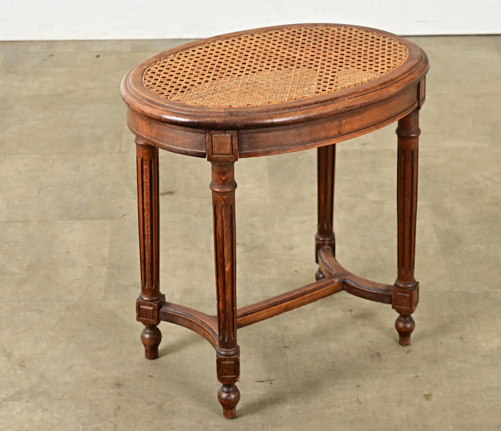 20th Century French Louis XVI Style Oak & Cane Stool