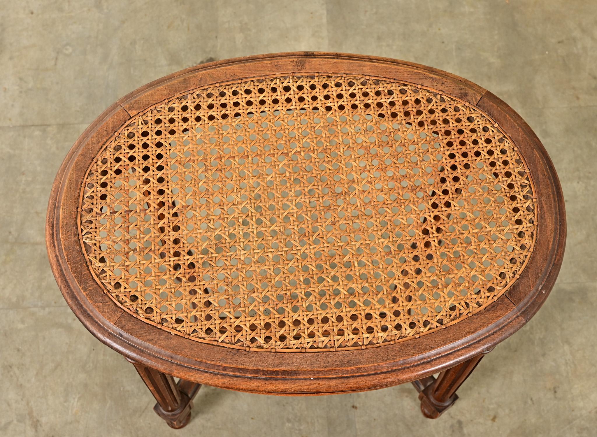 French Louis XVI Style Oak & Cane Stool 1