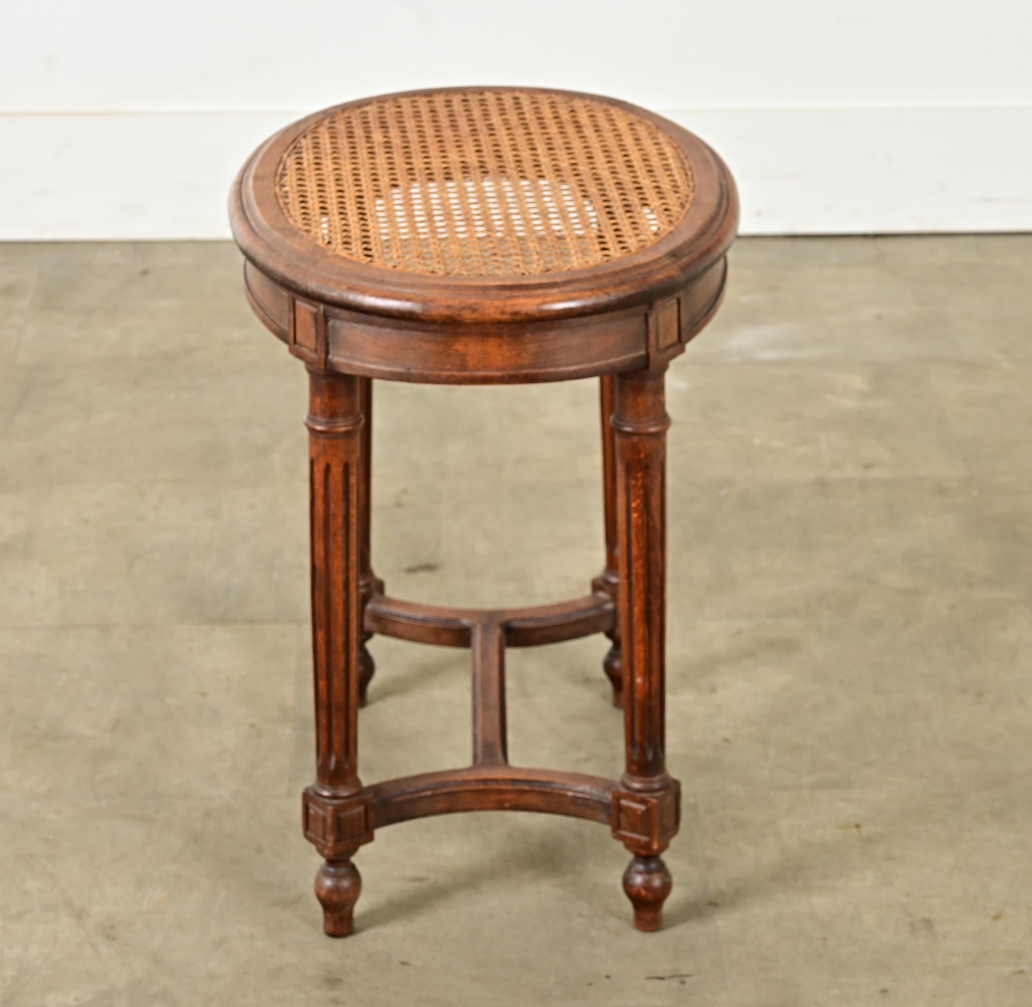 French Louis XVI Style Oak & Cane Stool 2