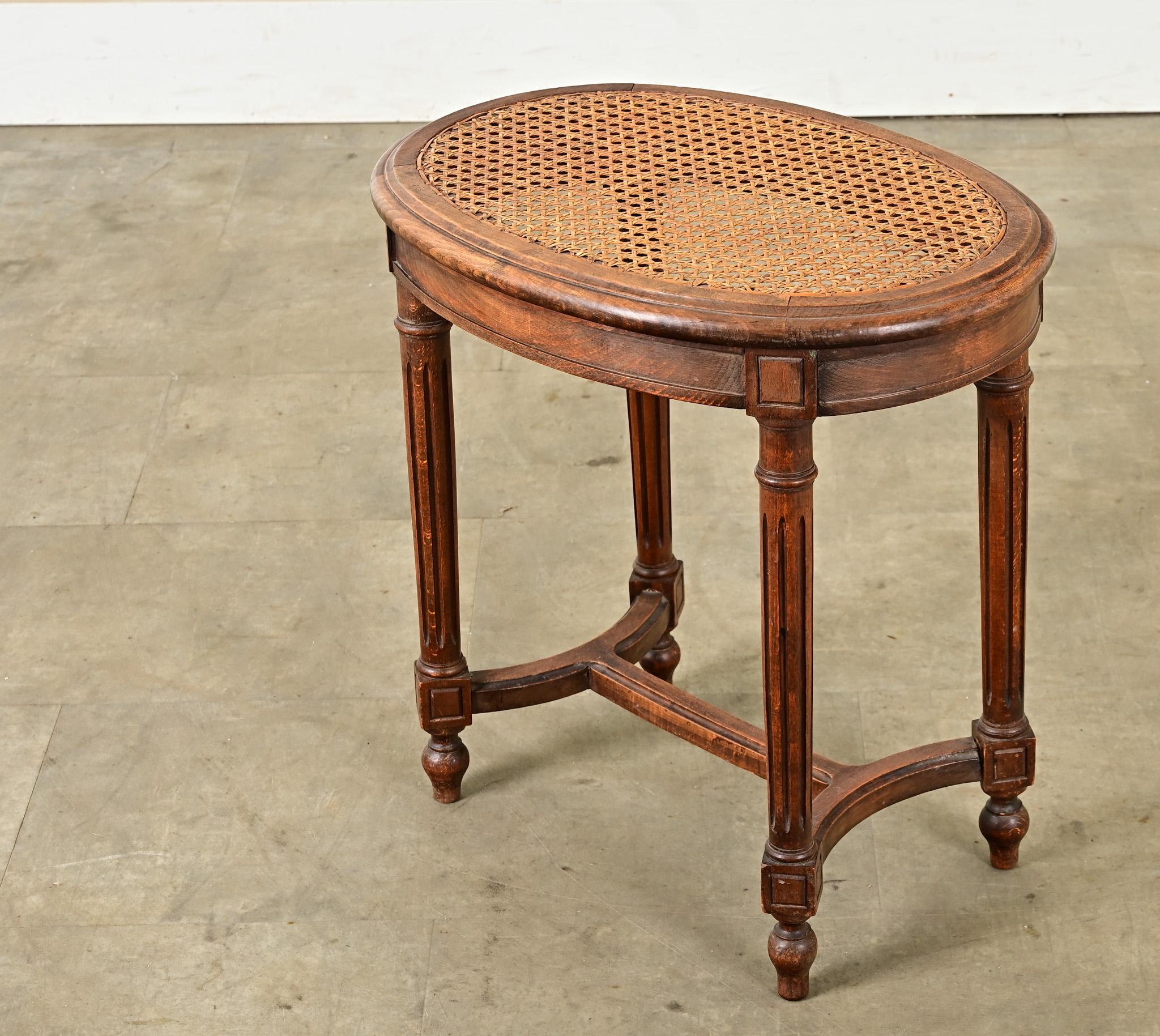 French Louis XVI Style Oak & Cane Stool 3