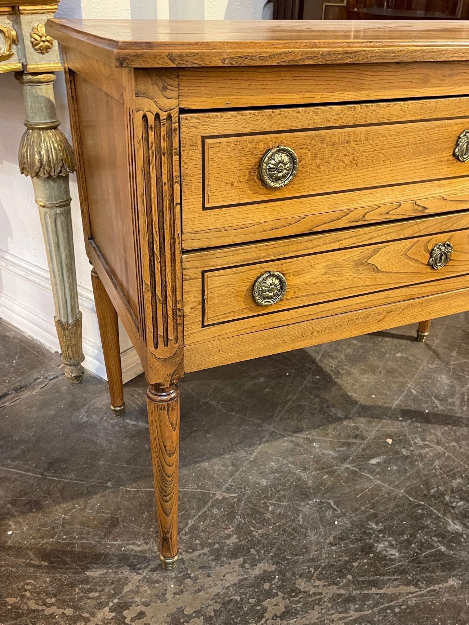 19th Century French Louis XVI Style Oak Chest with Brass Trim For Sale