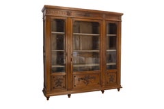 French Louis XVI Style Oak & Walnut Three Doors Vitrine Bookcase circa 1900