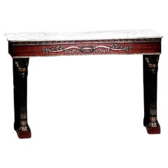 Console française de style Louis XVI en chêne et marbre blanc