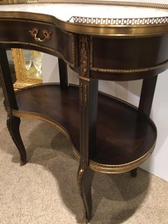 French Louis XVI Style Occasional Kidney Shaped Table White/Cream Marble Top