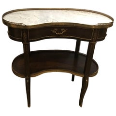 French Louis XVI Style Occasional Kidney Shaped Table White/Cream Marble Top