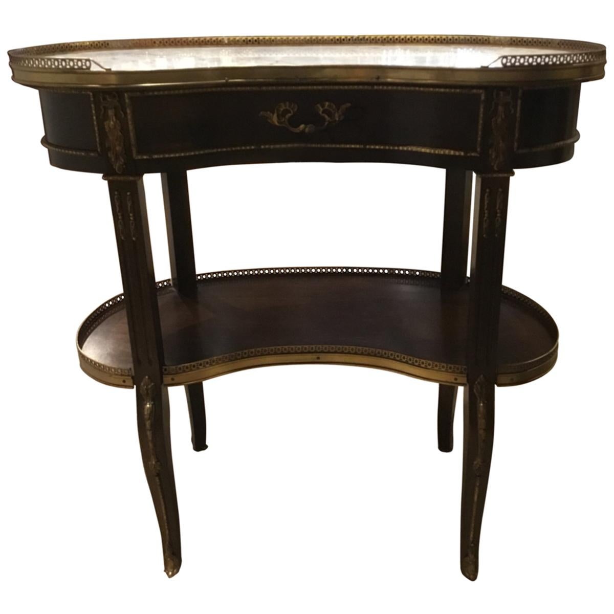 French Louis XVI Style Occasional Kidney Shaped Table White/Cream Marble Top