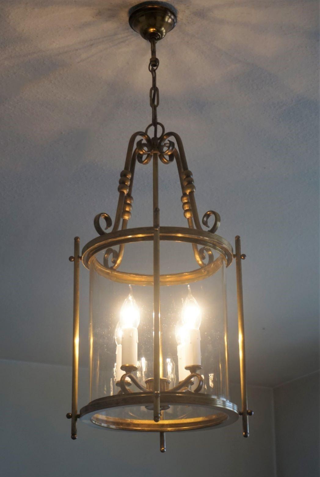 French Art Deco Bronze and Clear Glass Four-Light Lantern, 1930s For Sale 5