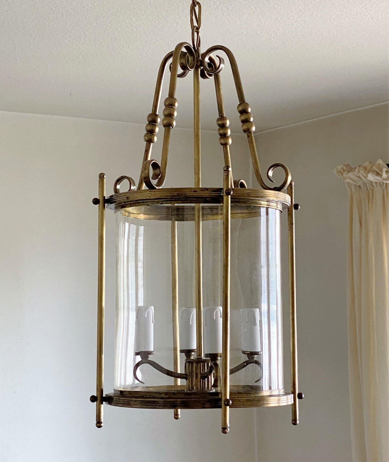 20th Century French Art Deco Bronze and Clear Glass Four-Light Lantern, 1930s For Sale