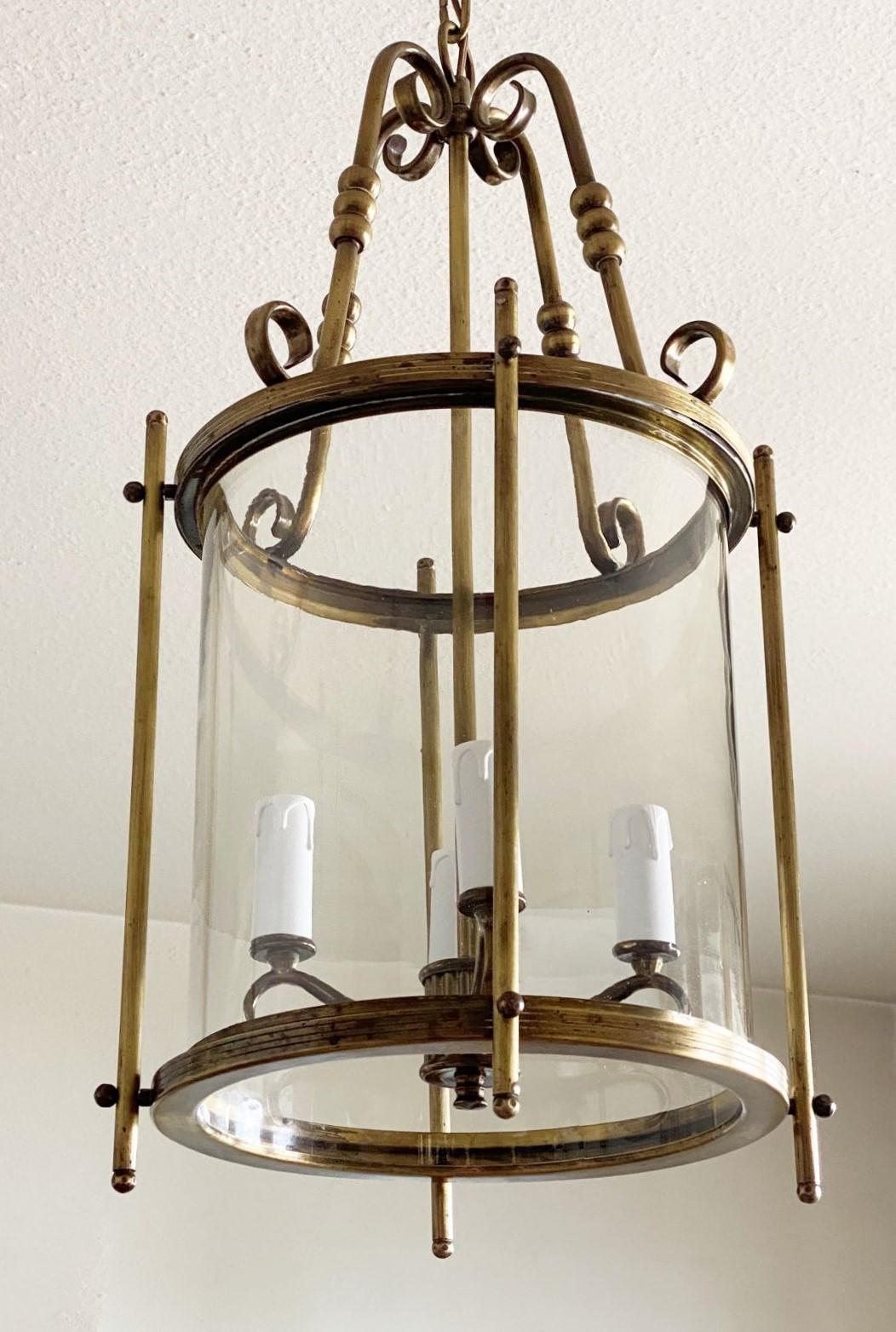 French Art Deco Bronze and Clear Glass Four-Light Lantern, 1930s For Sale 1