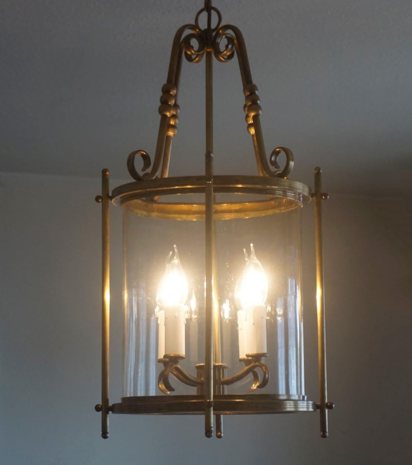 French Art Deco Bronze and Clear Glass Four-Light Lantern, 1930s For Sale 3
