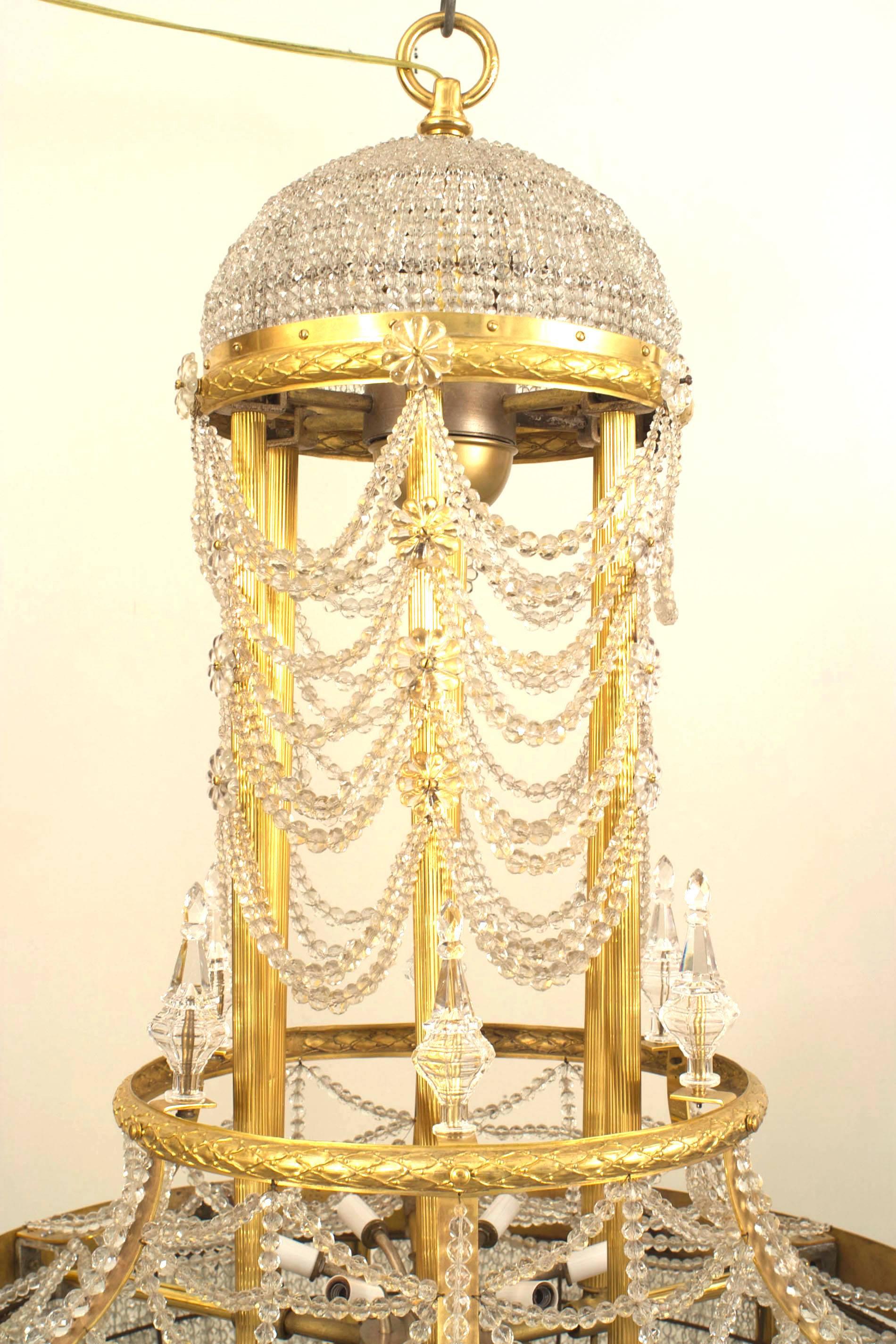 20th Century French Louis XVI Style Ormolu and Beaded Crystal Large Chandelier