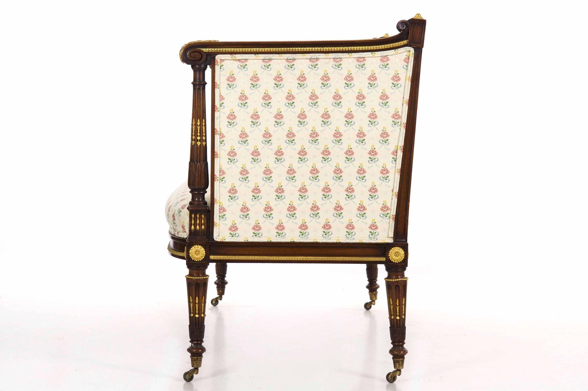 Hand-Carved French Louis XVI Style Ormolu and Mahogany Canapé Sofa Settee, Late 19th Century