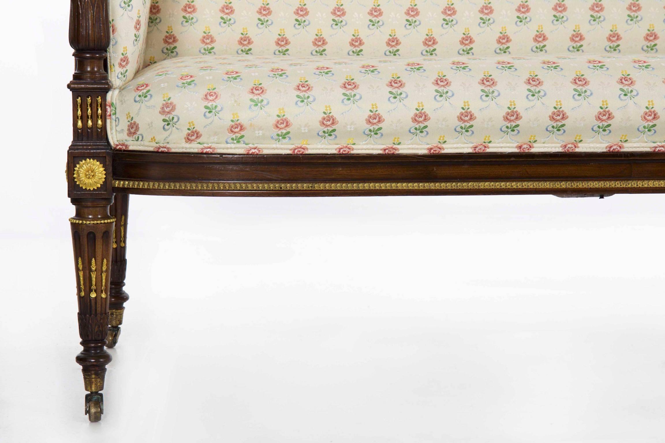 French Louis XVI Style Ormolu and Mahogany Canapé Sofa Settee, Late 19th Century 3