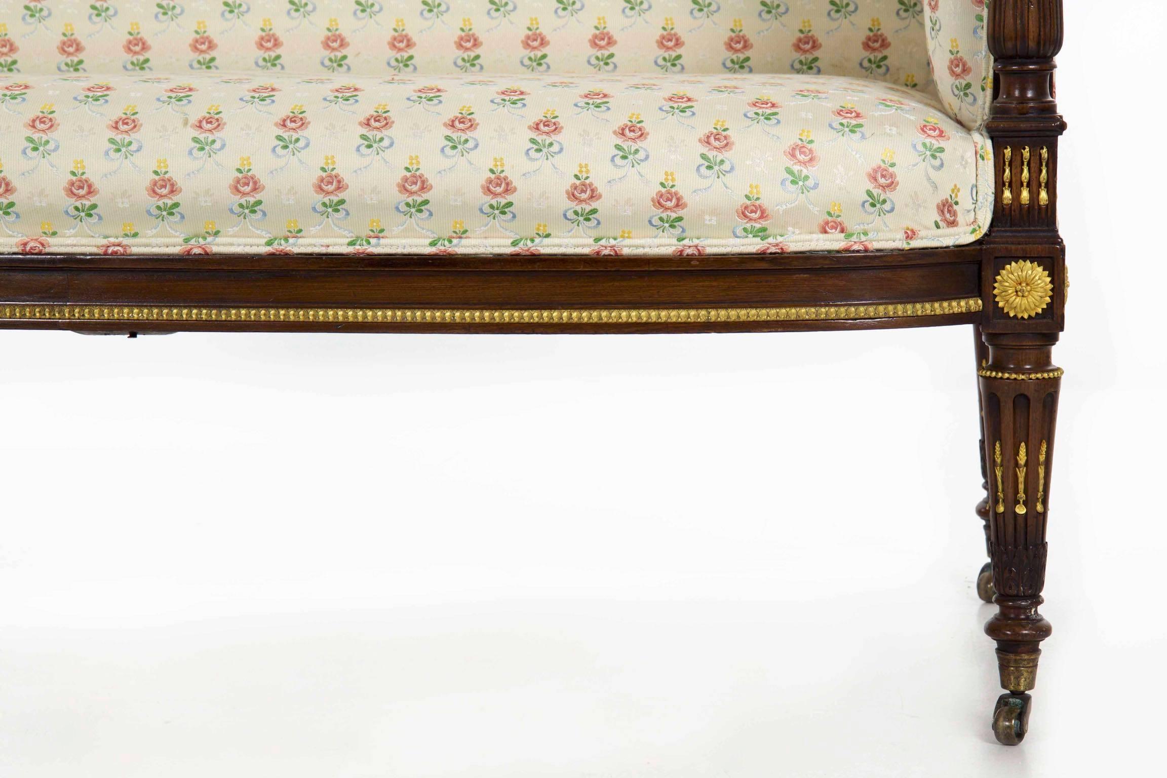 French Louis XVI Style Ormolu and Mahogany Canapé Sofa Settee, Late 19th Century 4