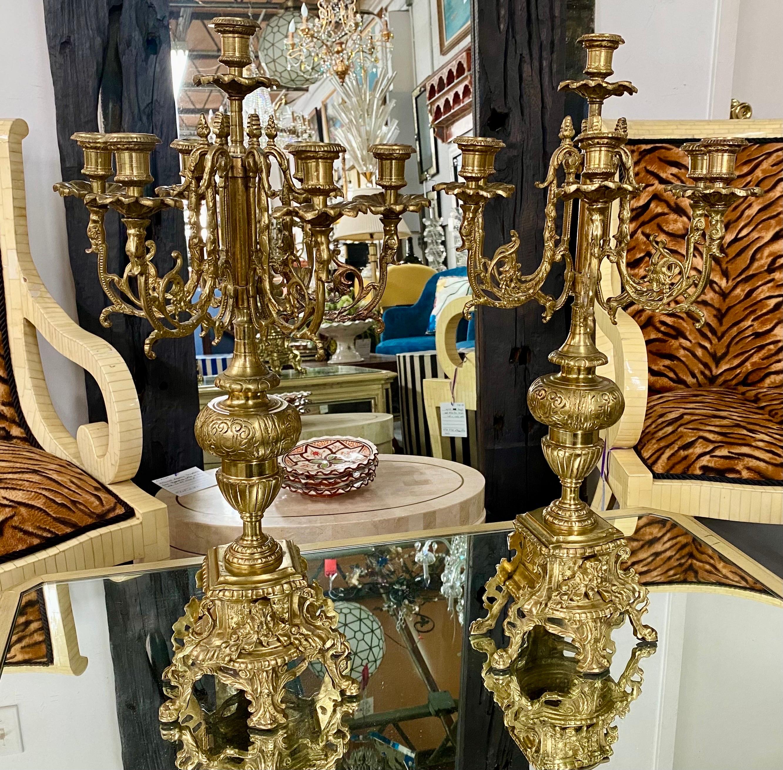 French Louis XVI Style Ormolu Bronze 7 Arms Candelabra, a Pair  For Sale 11