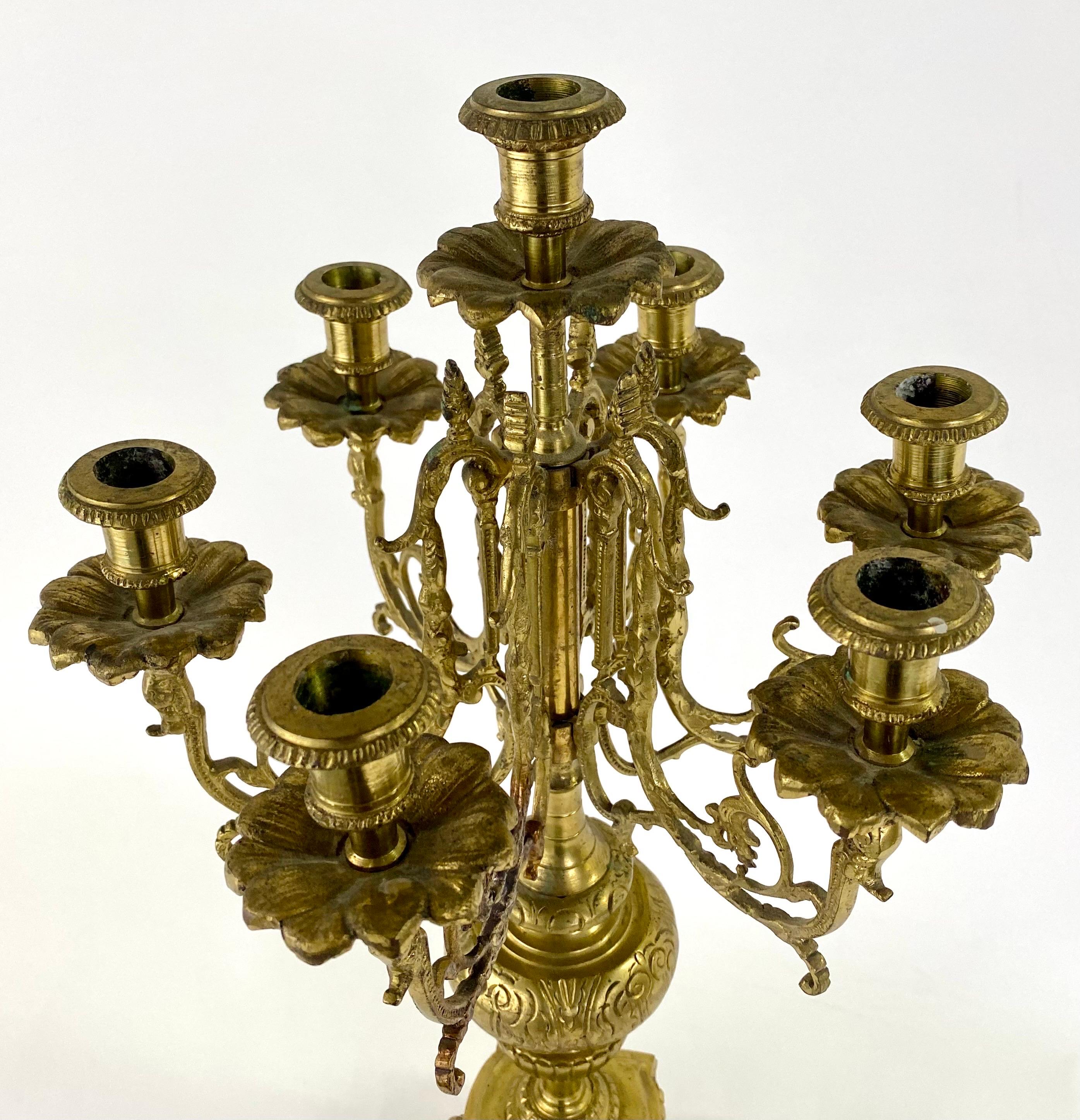 French Louis XVI Style Ormolu Bronze 7 Arms Candelabra, a Pair  For Sale 2