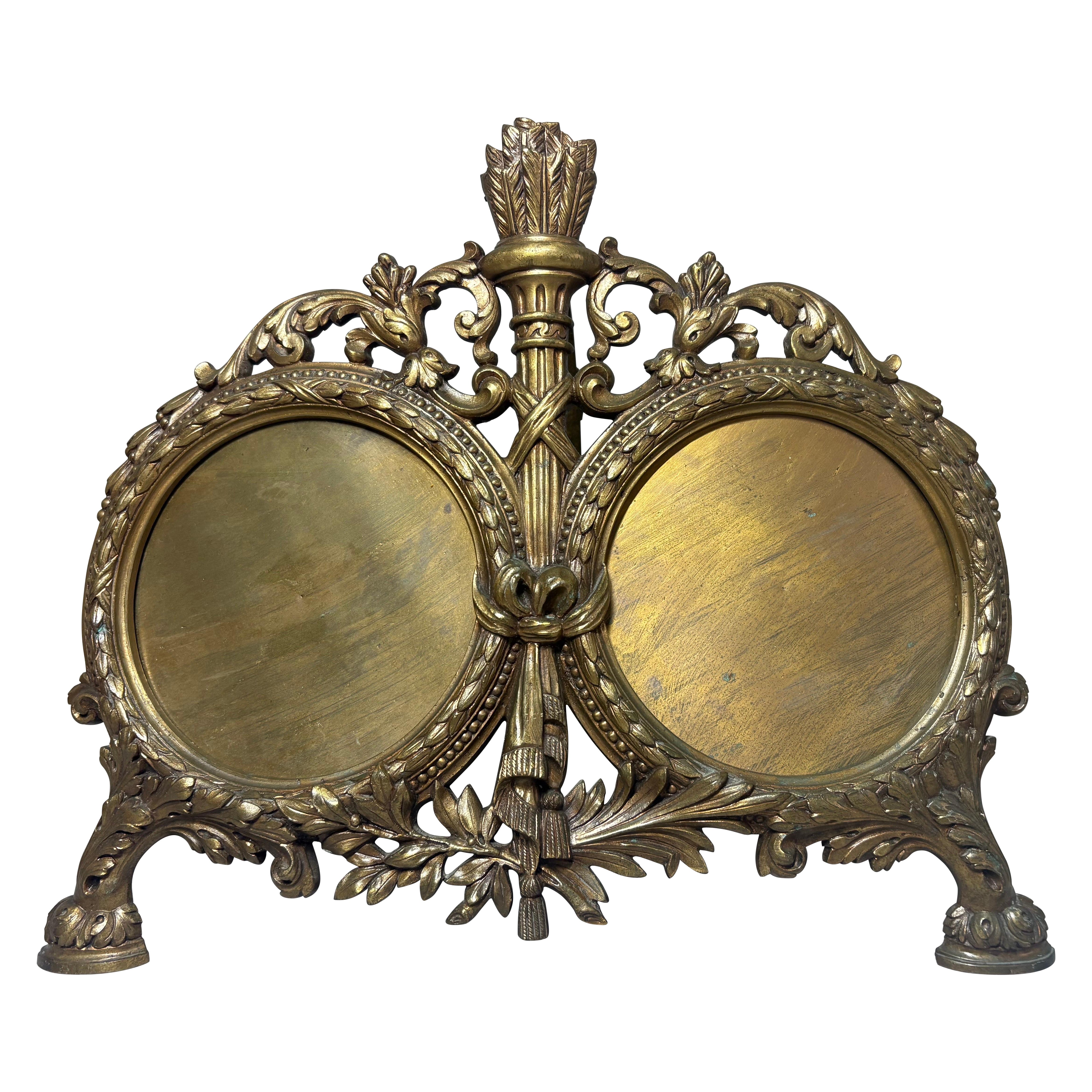 French Louis XVI Style Ormolu Double Portrait Frame with Easel Back, 19th C. For Sale
