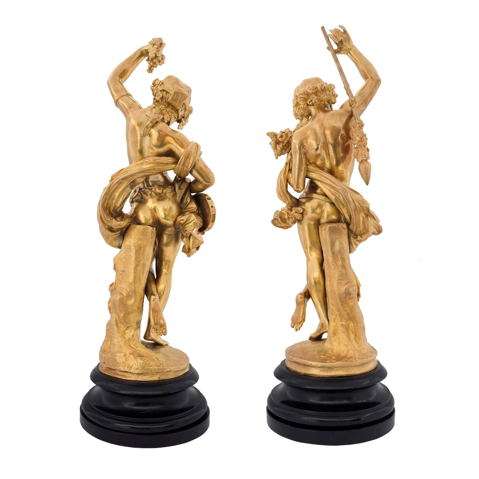 French Louis XVI Style Ormolu Festive Figural Statues, Signed Devaulx In Good Condition For Sale In West Palm Beach, FL